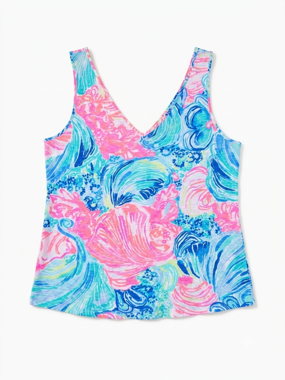 Lilly Pulitzer Multicolor Floral V-Neck Tank - Pink, Turquoise & Blue